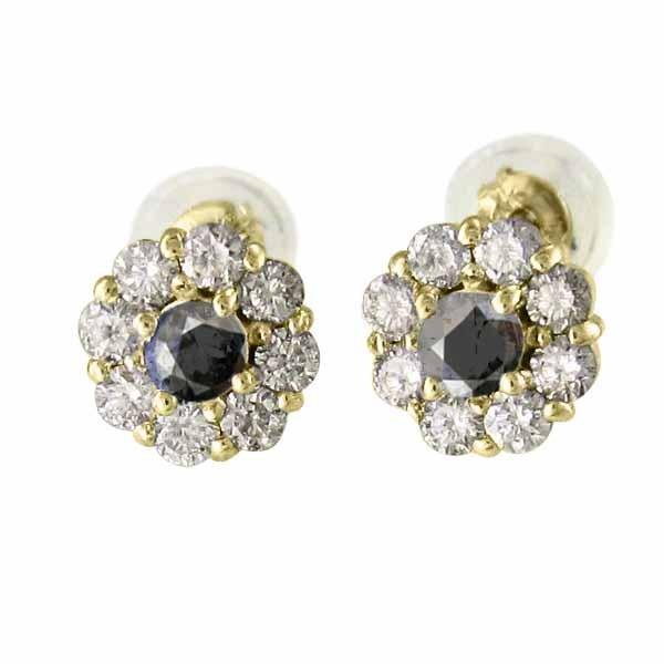 フラワー 4月誕生石 天然ダイヤモンド ピアス 18金イエローゴールド ブラックダイアの画像