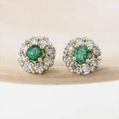 エメラルド ピアス 天然ダイヤモンド k18イエローゴールド フラワー 5月誕生石の画像