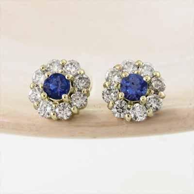 ピアス 9月誕生石 サファイア k18 天然ダイヤモンド フラワーの画像
