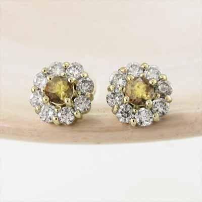 シトリン 天然ダイヤモンド ジュエリーピアス フラワー 11月の誕生石 k18の画像