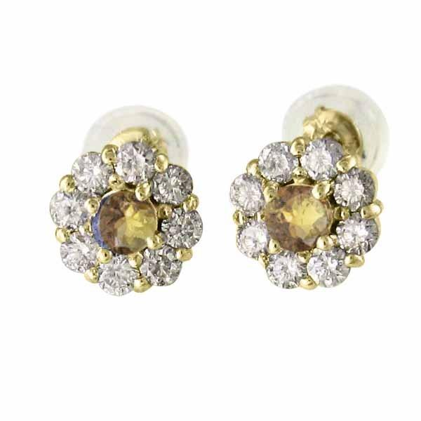 シトリン 天然ダイヤモンド ジュエリーピアス フラワー 11月の誕生石 k18の画像