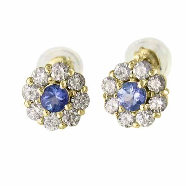 ピアス K18 12月誕生石 フラワー タンザナイト 天然ダイヤモンドの画像