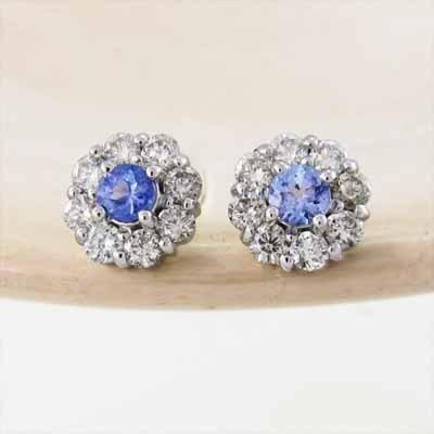 ブルートパーズ プラチナ900 ジュエリーピアス フラワー 11月の誕生石 天然ダイヤモンドの画像