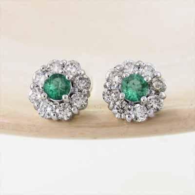 ジュエリーピアス フラワー エメラルド Pt900 5月誕生石 天然ダイヤモンドの画像