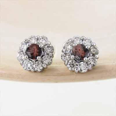 白金（プラチナ）900 ジュエリーピアス ガーネット 天然ダイヤモンド フラワー 1月の誕生石の画像