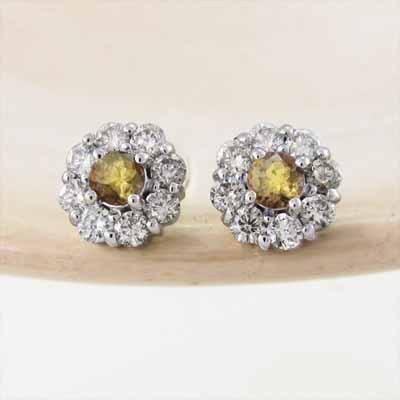 Pt900 11月の誕生石 天然ダイヤモンド フラワー (黄水晶)シトリン ジュエリーピアスの画像