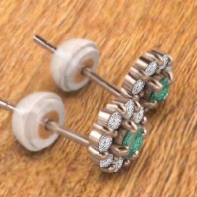 天然ダイヤモンド エメラルド フラワー 5月の誕生石 ピアス ピンクゴールドk18の画像