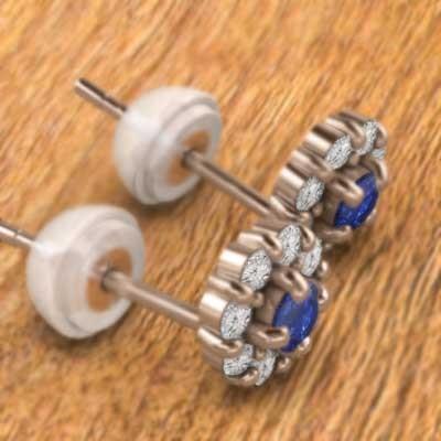 フラワー サファイヤ 天然ダイヤモンド 9月の誕生石 ジュエリーピアス 18金ピンクゴールドの画像