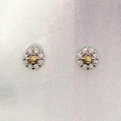 ジュエリーピアス シトリン フラワー 天然ダイヤモンド 11月誕生石 k18ピンクゴールドの画像