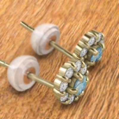 フラワー 天然ダイヤモンド ジュエリーピアス 11月の誕生石 ブルートパーズ k18イエローゴールドの画像