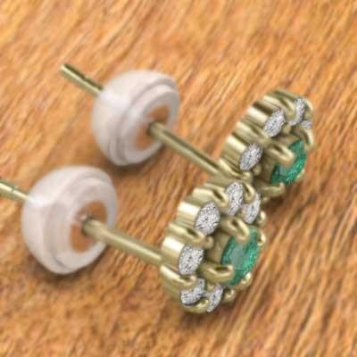 エメラルド 5月の誕生石 天然ダイヤモンド フラワー 18金イエローゴールド ジュエリーピアスの画像