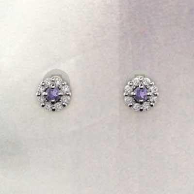 ピアス アメジスト(紫水晶) 2月誕生石 フラワー 天然ダイヤモンド Pt900の画像