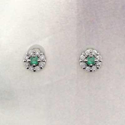 エメラルド 5月の誕生石 フラワー 天然ダイヤモンド ピアス プラチナ900の画像