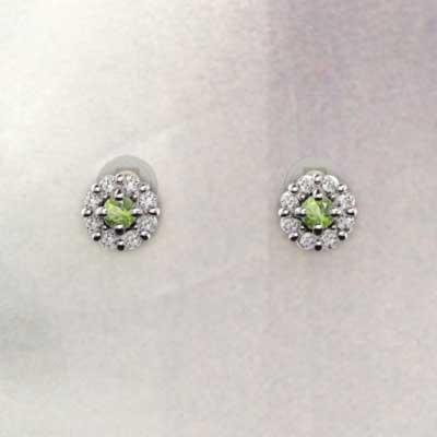 天然ダイヤモンド 8月誕生石 ペリドット フラワー ジュエリーピアス プラチナ900の画像