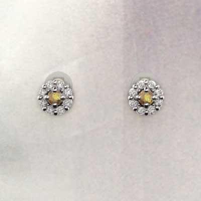白金（プラチナ）900 11月誕生石 ジュエリーピアス (黄水晶)シトリン フラワー 天然ダイヤモンドの画像