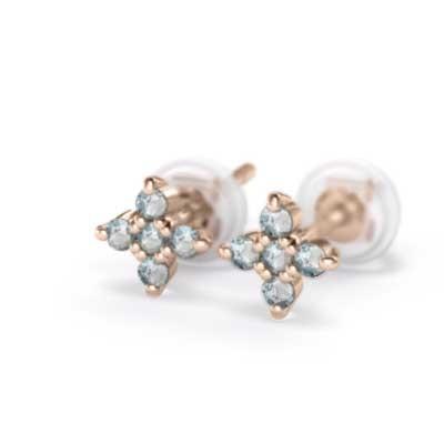 ファイブストーン クロス 3月の誕生石 ジュエリーピアス アクアマリン 18金ピンクゴールドの画像