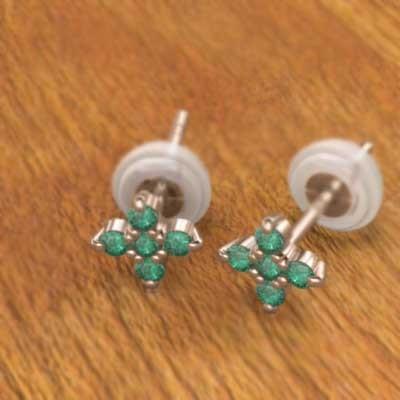 ピンクゴールドk18 エメラルド ファイブストーン ピアス クロス 5月誕生石の画像
