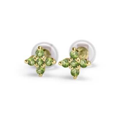 ピアス クロス イエローゴールドk18 ペリドット ファイブストーン 8月誕生石の画像