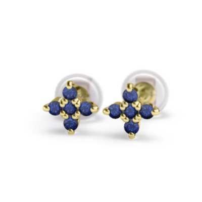 ピアス クロス 18金イエローゴールド 9月の誕生石 サファイヤ ファイブストーンの画像