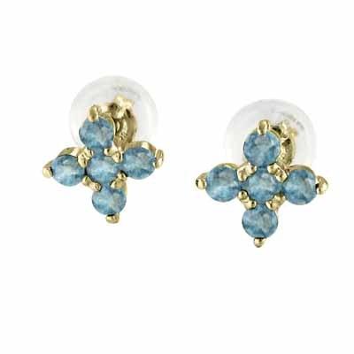 ジュエリーピアス クロス ファイブストーン 11月の誕生石 k18イエローゴールド ブルートパーズの画像