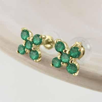 クロス ジュエリーピアス 5月誕生石 ファイブストーン k18イエローゴールド エメラルドの画像