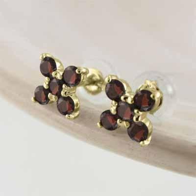クロス ガーネット ジュエリーピアス 1月誕生石 18金イエローゴールド ファイブストーンの画像