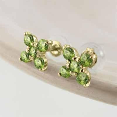 ピアス k18 8月の誕生石 クロス ペリドット ファイブストーンの画像