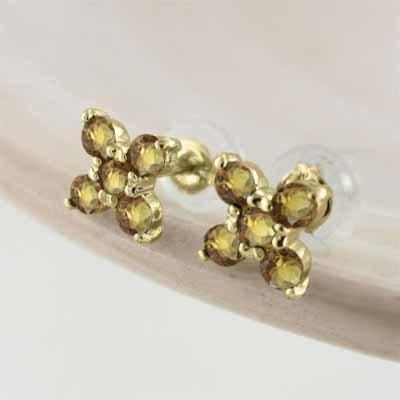 クロス (黄水晶)シトリン 11月の誕生石 ジュエリーピアス 18金イエローゴールド ファイブストーンの画像