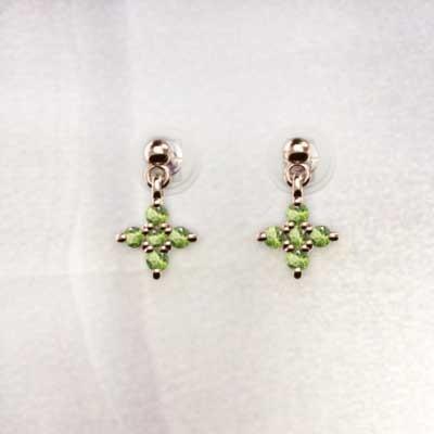 ペリドット ジュエリーピアス ファイブストーン クロス 18金ピンクゴールド 8月誕生石の画像