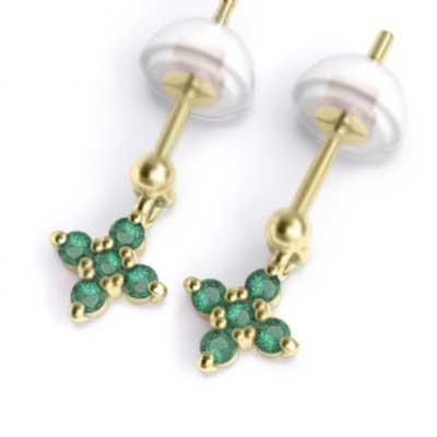 エメラルド ピアス ファイブストーン クロス k18イエローゴールド 5月の誕生石の画像