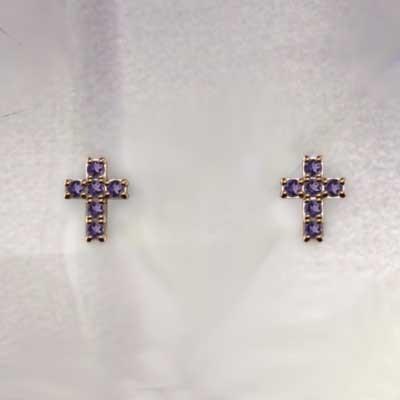 2月誕生石 クロス ジュエリーピアス ピンクゴールドk18 アメジスト(紫水晶)の画像