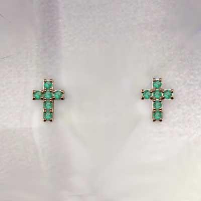 エメラルド ジュエリーピアス 18金ピンクゴールド クロス 5月の誕生石の画像