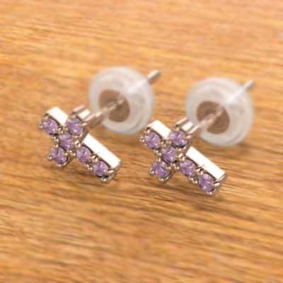 ピアス 9月誕生石 ピンクサファイヤ クロス k18ピンクゴールドの画像