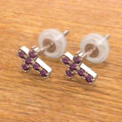 ルビー ピアス クロス 18金ピンクゴールド 7月誕生石の画像