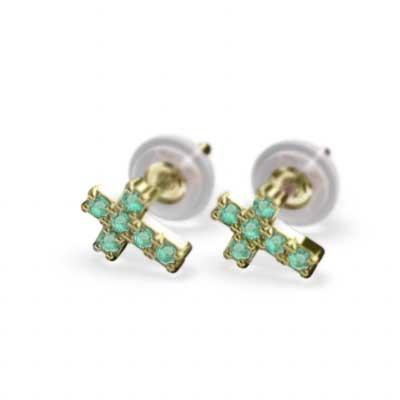 5月誕生石 ピアス エメラルド k18イエローゴールド クロスの画像