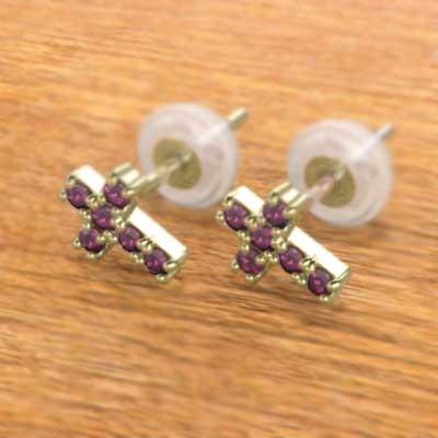 ピアス イエローゴールドk18 7月誕生石 クロス ルビーの画像