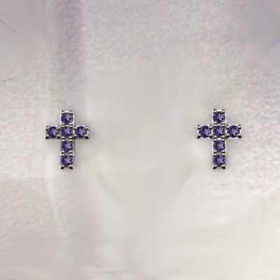 アメシスト(紫水晶) Pt900 クロス ジュエリーピアス 2月誕生石の画像
