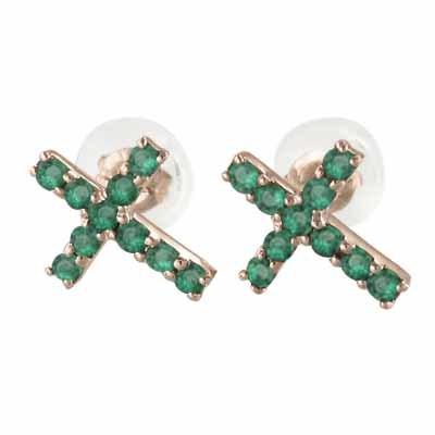 クロス k18ピンクゴールド ピアス エメラルド 5月の誕生石の画像