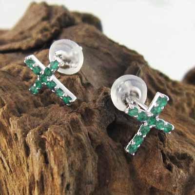 エメラルド クロス Pt900 ジュエリーピアス 5月誕生石の画像