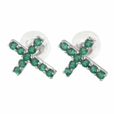 エメラルド クロス Pt900 ジュエリーピアス 5月誕生石の画像