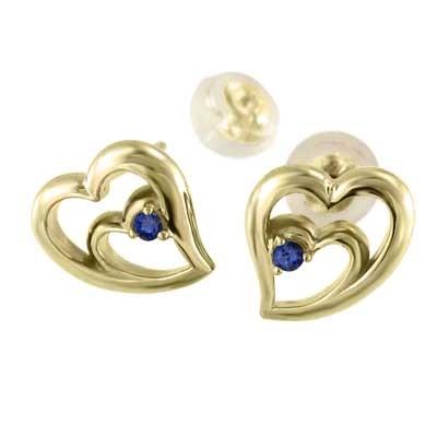 ハート ジュエリーピアス ブルーサファイア 9月誕生石 k18イエローゴールド 一粒石の画像
