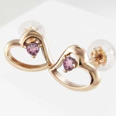 ピアス ピンクトルマリン 一粒石 ピンクゴールドk18 ハート 10月誕生石の画像