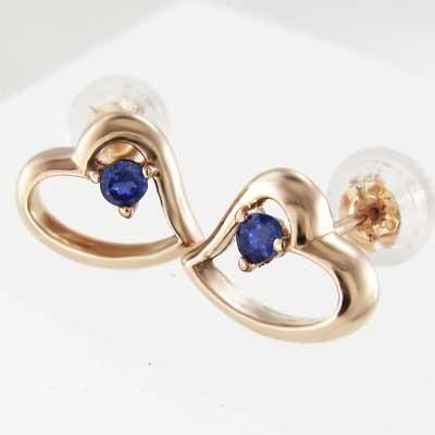k18ピンクゴールド 一粒石 9月誕生石 ピアス サファイア ハートの画像