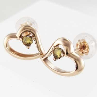 11月の誕生石 一粒石 シトリン(黄水晶) ピアス k18ピンクゴールド ハートの画像