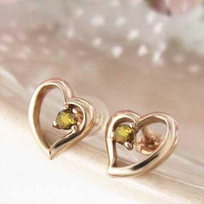 11月の誕生石 一粒石 シトリン(黄水晶) ピアス k18ピンクゴールド ハートの画像