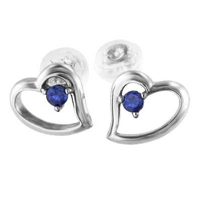 サファイヤ 18金ホワイトゴールド ピアス 一粒石 9月の誕生石 ハートの画像