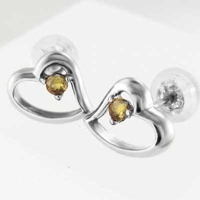 一粒石 シトリン ハート k18ホワイトゴールド ピアス 11月誕生石の画像