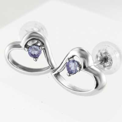ピアス タンザナイト ハート 一粒石 k18ホワイトゴールド 12月誕生石の画像