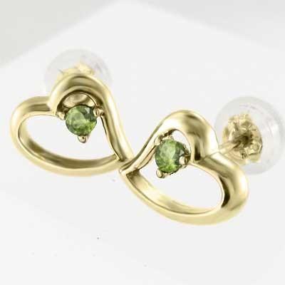 一粒石 8月誕生石 ペリドット ジュエリーピアス ハート k18イエローゴールドの画像