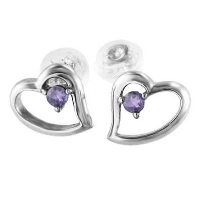 Pt900 アメジスト(紫水晶) 一粒石 ピアス 2月誕生石 ハートの画像